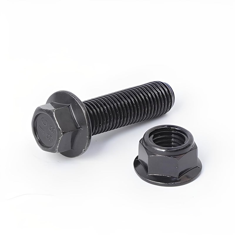 Minho M10-1.25 x 35mm Flange Head Bolts in Carbon Steel Material, Hexagon Screws Come with Flange Nuts,Black Oxide Finish Plated,Full Thread, 14 Sets - Image 3